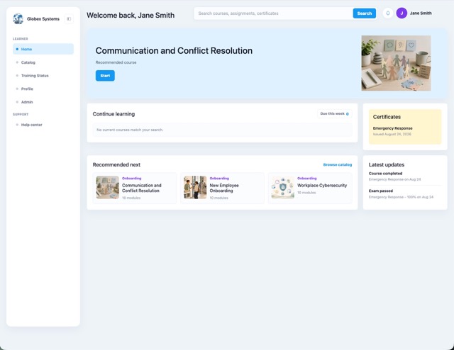 Brainificent LMS interface showing training administration